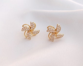 4PCS 14k Gold Filled Windmill Spinning Stud Earring, Earring Stud, Rotating Windmill Studs,Pinwheel Earring Studs,Gift for Her,Birthday Gift