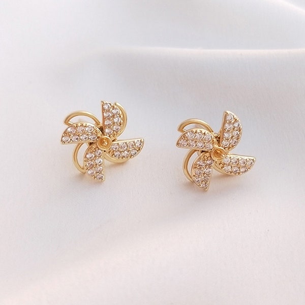 4PCS 14k Gold Filled Windmill Spinning Stud Earring, Earring Stud, Rotating Windmill Studs,Pinwheel Earring Studs,Gift for Her,Birthday Gift