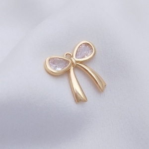 8PCS 14k Gold Filled Cz Paving Hollow Bow Charm, Petite Geometry Bow Pendant, Jewelry Making, Diy Material