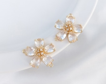 4PCS 14k Gold Filled Cubic Zirconia Flower Charm, CZ Pave Flower Pendant,Jewelry Making, DIY Material, Crafts Supplies