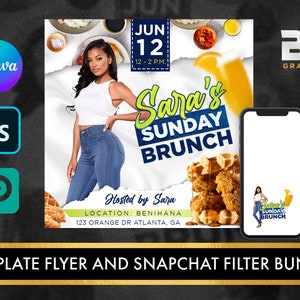 Editable Brunch Flyer & Snapchat filter Bundle | Canva | Photoshop | Photopea