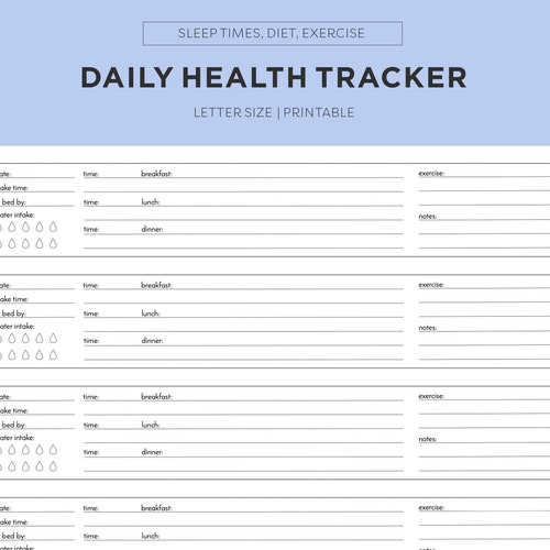 Simple Printable Daily Health Tracker Sleep Diet Exercise Etsy
