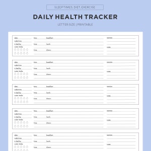 Printable Daily Health Tracker PDF – Sleep, Diet, Exercise Log | Wellness Planner | Instant Download