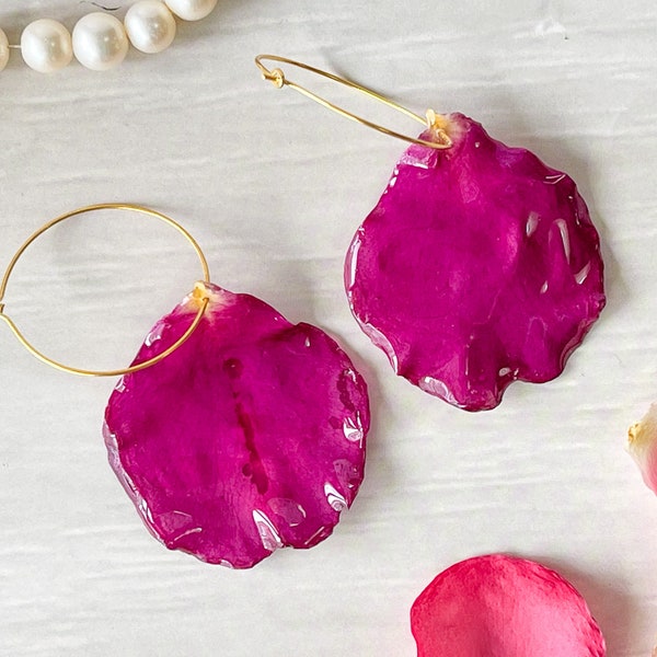 Fresh Rose Petal Resin Earrings - Large Petals