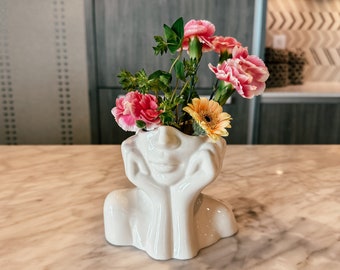 Small Chic Flower Vase - Woman Face Vase for Dried Flowers - Head Vase - Cozy Home Decor