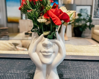Ceramic Woman Face Vase - Flower Vase - Vase for Flowers - Woman Vase - Body Vase - White Ceramic Vase - Ikebana Vase - Unique Vase