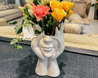 Grand vase à fleurs élégant - Vase visage pour fleurs séchées - Décoration nordique moderne - Idée cadeau mignonne