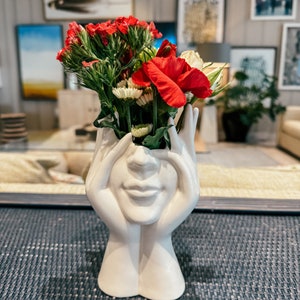 Ceramic Woman Face Vase - Flower Vase - Vase for Flowers - Woman Vase - Body Vase - White Ceramic Vase - Ikebana Vase - Unique Vase