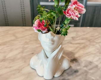 Small White Ceramic Face Vase - Female Head Vase - Face Art Vases - Woman Body Vase - Woman Vase - Woman Face Vase - Boho Vase - Flower Vase