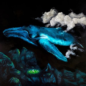 Passing Through - 10"x10" - Whale Dark Landscape Tartaria Ancient Civilization Hidden History Original Wall Art Handmade Home Decor Painting