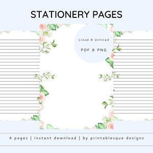 Pink Floral Frame with Green Leaves Stationery