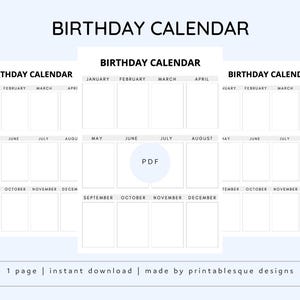 Yearly Birthday Calendar