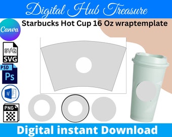 16 Oz Starbucks Hot Cup Wrap Template: SVG, PNG, PSD, Word, Canva (Digital Download)