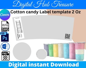 2 Oz Cotton Candy Tub Label Template, Cotton Candy Tub Wrap, Chip Bag ...