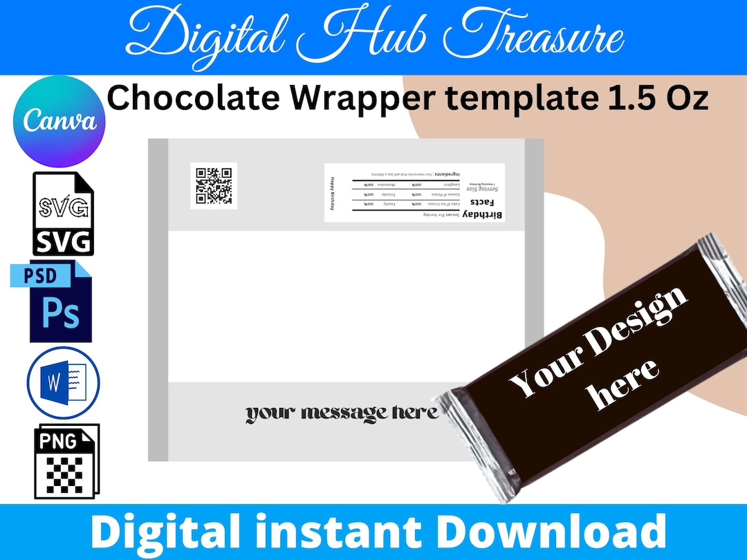 Chocolate Bar Wrapper Template, Candy Bar Wrapper Template for Birthday ...