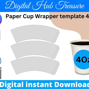 4 Unzen leere Papier Tasse Wrapper Vorlage, Styropor Kaffeetasse Vorlage, erstellen Sie Design Ihr eigenes, PSD, PNG, SVG, Dxf, Microsoft Word Doc Formate
