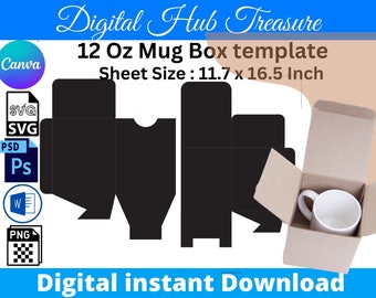 12 Oz Mug Box Template: SVG, PNG, PSD Files (Digital Download)