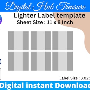 Lighter label Template, Lighter wrapper Template, Sublimation Template, SVG, DXF, Ms word Docx, Png, PSD, 8.5&quot;x11&quot; sheet, Printable