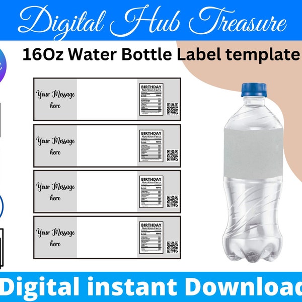 16oz Water Bottle Bundle Label Template Instant Download Personalized Water Bottle template SVG PNG PDF