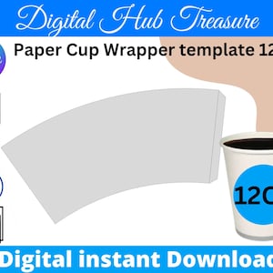 12 Unzen leere Papier Tasse Wrapper Vorlage, Styropor Kaffeetasse Vorlage, erstellen Sie Design Ihre eigenen, PSD, PNG, SVG, Dxf, Microsoft Word Doc Formate