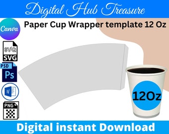 12oz Paper Cup Wrapper Template: DIY Design (Digital Download)