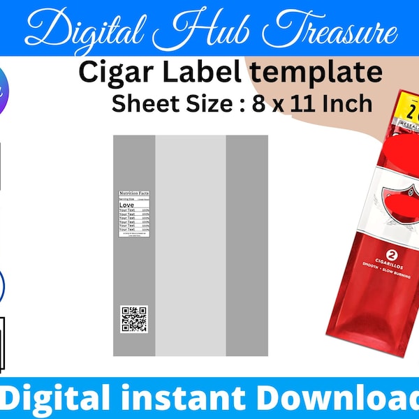 Sweet Cigar Wrapper Template, Cigar sweets Template, Sweet Cigar Pack Template, SVG, DXF, Canva, Ms Word Docx, Png, Psd, 8.5"x11" sheet
