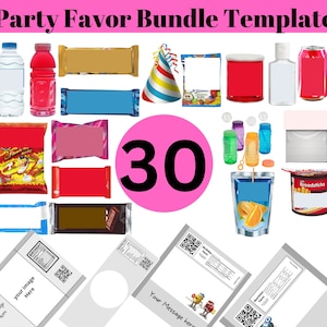 Party Favor Bundle Template, Save Bundle, Chip bag Template, Chocolate bar wrapper Template.
