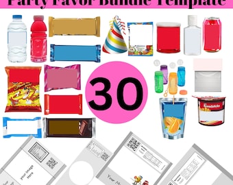 Party Favor Template Bundle: 30 Canva DIY Designs (PDF)