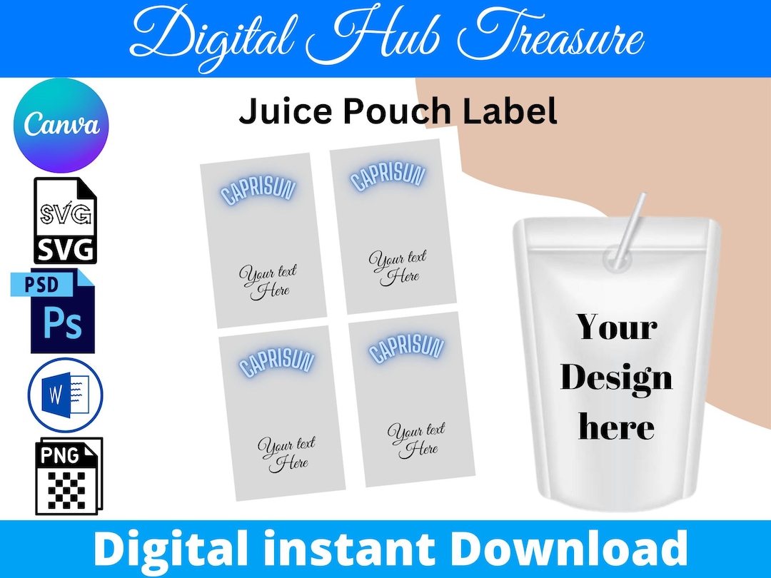 Juice Pouch Label Template, Instant Download, Editable Chip Bag