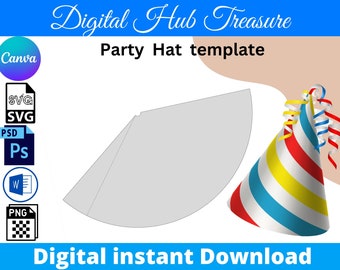 Party Hat Template: DIY Cone Hat, Canva Edit (Digital Download)