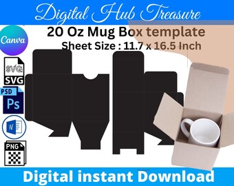 20 Oz Mug Box Template: Canva, SVG, PNG, PSD (Digital Download)