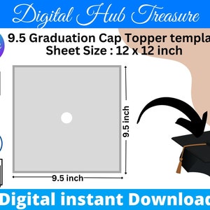 9.5 x 9.5 Graduation Cap Template, Graduation Stole Template, Canva, PSD, SVG, Png, Ms word, 12 x 12