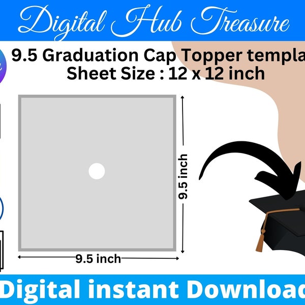 Modello di cappello di laurea 9,5 x 9,5, modello di stola di laurea, Canva, PSD, SVG, Png, Ms Word, 12 x 12