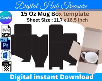 15 Oz Mug Box Template: Gift Box SVG PNG Canva (Digital Download)
