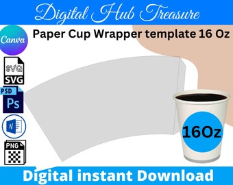 16oz Paper Cup Wrapper Template: Canva, PSD, PNG, SVG, Word (Digital Download)