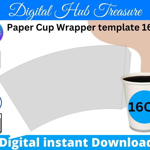 16oz Blank Paper Cup Wrapper Template, Styrofoam Coffee Cup Template, Create Design Your Own, PSD, PNG, SVG, Dxf, Microsoft Word Doc Formats