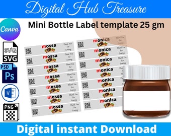 Mini Hazelnut Spread 25 gm Bottle Blank Label Template, Mini Nutella Spread Bottle Label Template.