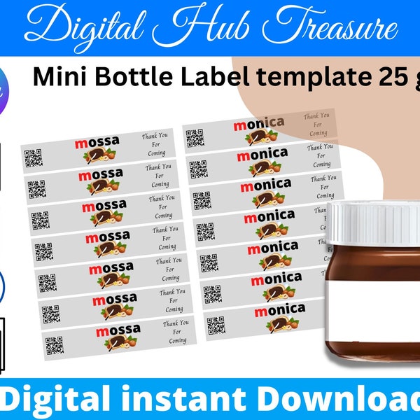 Mini Hazelnut Spread 25 gm Bottle Blank Label Template, Mini Nutella Spread Bottle Label Template.