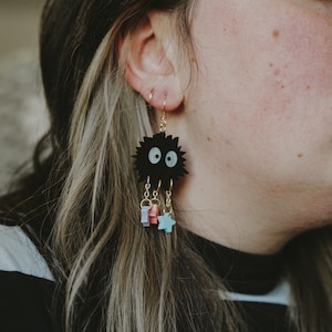 Soot Sprite Earrings | Studio Ghibli | Spirited Away | Totoro | Dangle | Stars | Pastel | Black | Handmade