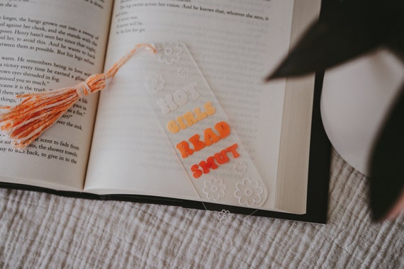 Smut Bookmark | Acrylic Bookmark | Etched | Clear | Tassels | Hand painted | Orange | Pink | Gradient