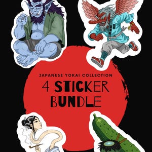 Sticker Bundle of Japanese Yokai - Kappa - Oni - Tengu - Rokurokubi - Japanese Theme Sticker