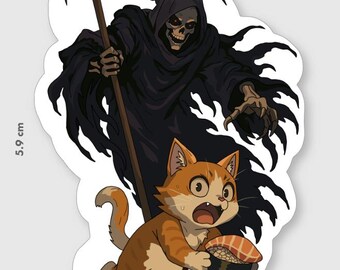 Pegatina de vinilo de la Parca: divertida calcomanía de anime de terror