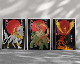 Conjunto de carteles Yokai: Byakko, Genbu, Suzaku
