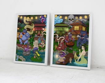 Póster de comida del Festival Yokai - Paquete de 2 pósteres con imágenes japonesas kawaii