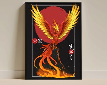 Suzaku Vermilion Bird Art Print – Japanese Phoenix Poster - Etsy