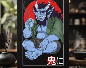 Lámina artística del demonio Oni: ilustración japonesa de yokai