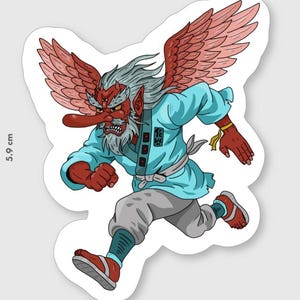Japanese Yokai Tengu Sticker – Vinyl Glossy Japanese Myth Anime Bird Demon
