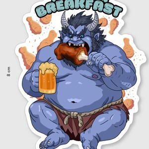 Oni Sticker | Japanischer Yokai Oni Kawaii | Anime Food Lover Aufkleber | Vinyl-Aufkleber, glänzend