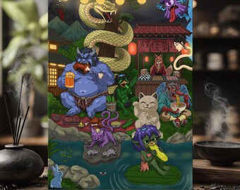 Póster del Festival Yokai - Póster japonés kawaii - Estilo anime