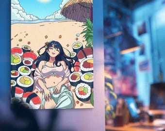 Póster de chica anime en la playa – Ilustración de Sushi Paradise